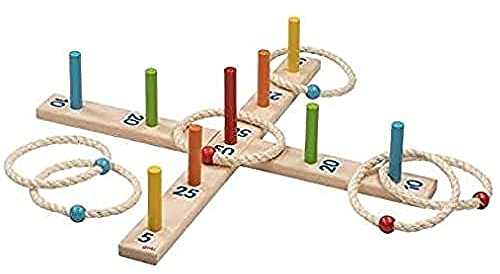 goki 56801 - Ringwurfspiel mit 6 Sisalringen, Holz-Geschicklichkeitsspiel, 49x49cm, MADE IN GERMANY, Familienspaß, Koordinationstraining, 7er Set, ab 3 Jahre