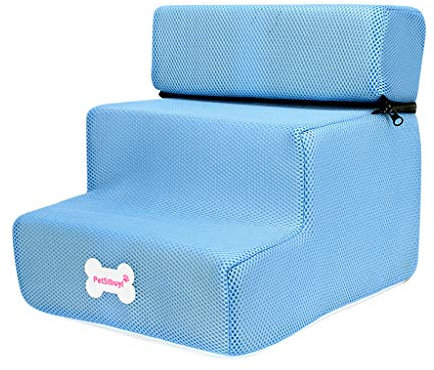 Colorful Hundetreppe Katzentreppe Atmungsaktiv Haustiertreppe mit 3 Stufen, 30 x 35 x 30 cm, Pet Walk Treppe Faltbare Abnehmbare für kleinere Hunde Katze (Blau)