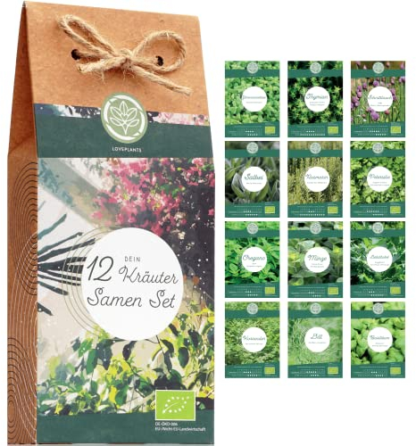 Bio Kräuter Samen Set – 12 ein-/mehrjährige Kräutersamen in samenfester Qualität |für gesunde Küchenkräuter & Heilkräuter. Kräutersaatgut für Küche, Garten und Balkon. Samen Geschenk