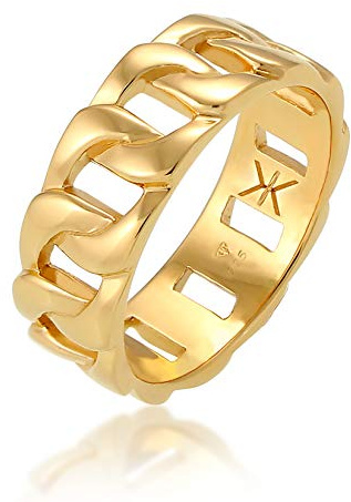 Kuzzoi Massiver Herrenring (8 mm) vergoldet Bandring Männer aus 925 Silber | 925 Sterling Silber Ring im Chunky Chain Look Ringgröße 60 - 66