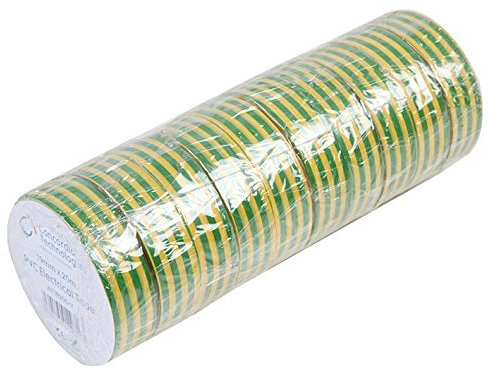 Cinta aislante Grn Yel 19 mm x 20 m, 10 unidades, material de respaldo de cinta PVC (cloruro de polivinilo), color verde, amarillo, longitud de la cinta imperial, 66.6 pies, longitud de la cinta