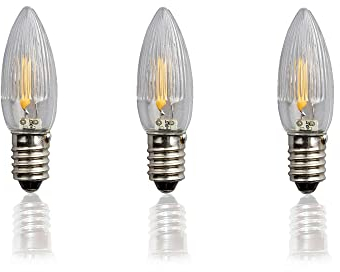 Hellum LED Ersatz-Kerzen für Schwibbogen, 3 Stück 8V 0,3W Riffelkerze für Weihnachtsbaum Kerzen Lichterketten innen und außen mit 30 Brennstellen, Birnen für Lichterbogen E10/ 8V/ 0,3W/ 17Lumen 912425