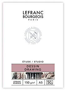 Lefranc Bourgeois 301333 Studio Zeichenblock 50 Blatt - A5, gebunden,150 g/m², feinkörnige Oberfläche zum Zeichnen mit Bleistiften, Kreide, Kohle und anderen Trockentechniken