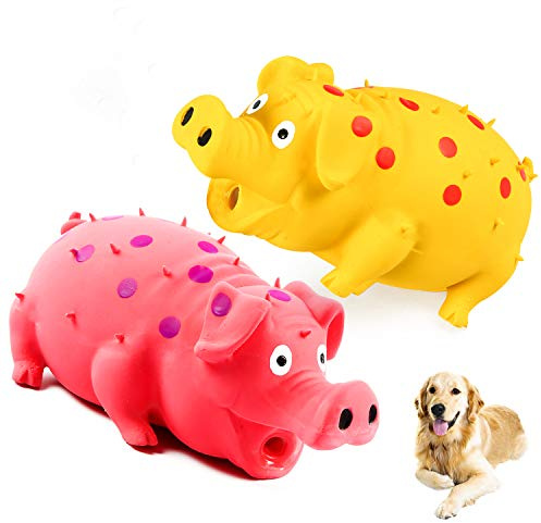 Quietschendes Schwein-Hundespielzeug – langlebiges Kauspielzeug aus Gummi mit Oinking- und Grunzgeräuschen für kleine, mittelgroße und große Hunde – interaktives Latex-Welpenspielzeug-Set