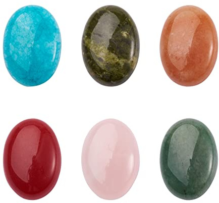 PandaHall 10 Stück natürliche gemischte ovale Edelstein-Cabochons, 25 x 18 x 5 ~ 7 mm, Cabochon-Edelstein, Chakra, Heilkristall-Perlen für DIY-Schmuckherstellung, zufällige gemischte Farben