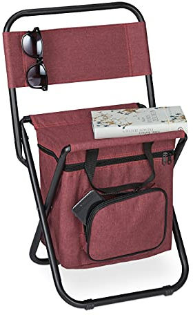 Relaxdays Campinghocker mit Tasche, faltbar, mit Lehne, Camping, Garten, tragbarer Klapphocker, HBT 60x35x35 cm, rot
