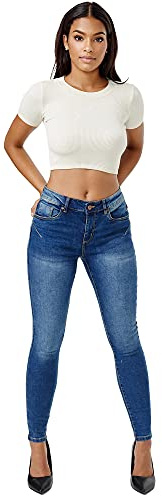 Tazzio Jeans dam smal passform denim push up jeans stretch smala byxor F106, blå, 38/Smal