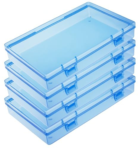 Goodma 4 Pieces Rectangular Plastic Boxes Empty Storage Organizer Containers with Hinged Lids for Small Items and Other Craft Projects (Blue, 7.1 x 4.3 x 1.2 inch)