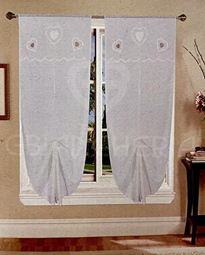 GBiancheria Coppia Tende a Pacchetto Regolabili a Vetro ESTER per Finestra 60X150cm e Portafinestra 60x240cmpronte da appendere (60x150, Bianco-Beige)