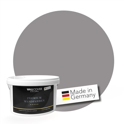 WALLCOVER PREMIUM Wandfarbe Grau 2.5L für 20m² | Geheimnisvolles Mondgrau | Innenfarbe Edelmatt | Höchste Deckkraft Klasse 1 | Qualität aus Deutschland