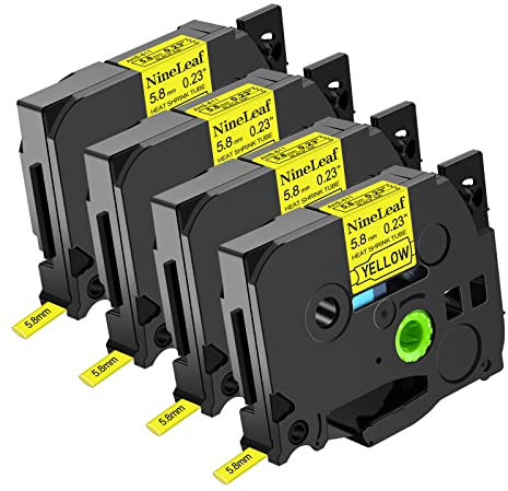 NineLeaf 4 x Kompatibel für Brother HSe-611 HSe611 HS-611 HSe Schrumpfschlauch Schriftband 5.8mm Schwarz auf Gelb Etikettenband für Kabel in Ptouch PT-E300 E500 E550W E800W P900 H500 P950NW P750WVP
