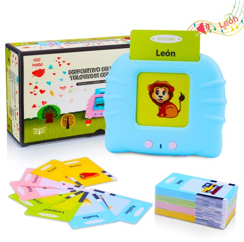 Tarjetas Flash Parlantes Juguetes de Aprendizaje para Niños Pequeños 1-6 Años, 112 Hojas 224 Español Palabras, Juguetes Educativos Audibles, Recurso Preescolar Juguete Interactivo Electrónico - Azul