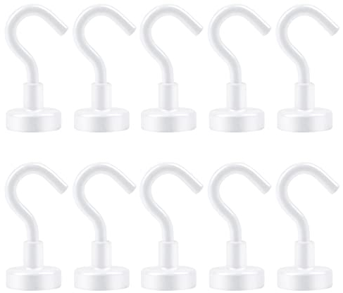 HONGRVWI Ganchos magnéticos de neodimio fuertes, 10 kg de imanes de tierras raras, resistentes con ganchos para nevera, imanes de techo para colgar, crucero, cortina y cocina, etc. (blanco)