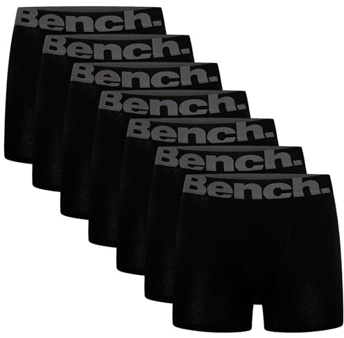 Bench Men's Suttonia Boxer Short Multipack, Black, Elasticated Logo Waistband, 7 Pack, Super Soft, Premium Cotton Blend, Comfortable Men's Underwear, XX Large