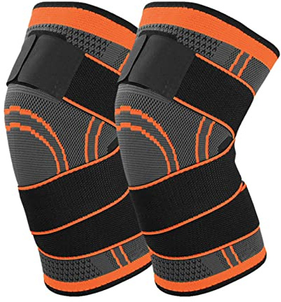 Rodillera de Compresión Ajustable Rodillera Deportiva Menisco Ligamentos Rodillera Elasticas Para Artritis, Tendinitis, Dolor de Artritis, Fatiga Por Ejercicio Rodilleras 2 piezas (XL, naranja)