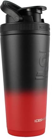 Ice Shaker Isolierte Edelstahl-Shaker-Flasche, 750 ml, Rot/Schwarz, kalt für 30+ Stunden, isolierter Becher mit Drehrührwerk, geruchsfreie Flasche für Protein-Shakes, Wasser, Smoothies, Cocktails