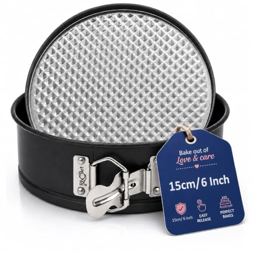 RHOLET 15cm Cake Tin 6 Inch for Baking Springform Non Stick Loose Base | Baking Tin for Cheesecake, Leak Proof Deep Round Cake Pans, Bakeware, Unique Rhombus Design-Oven Safe, Home and Kitchen