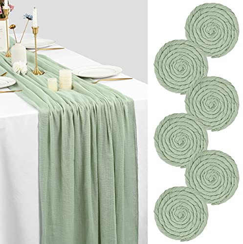 6 Packungen Salbeigrün-Käsetuch-Tischläufer, 10 Fuß Käsetuch-Gaze-Tischdecke 80 x 300 cm, rustikaler Gaze-Stoff, Boho-Tischläufer, für Hochzeiten, Brautparty-Dekorationen