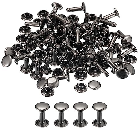 sourcing map 100 Sets Leder Nieten 8mm Doppelt Kappe Nieten 12mm Höhe Metall Nieten Runde Nieten Hohlnieten Niete für Leder Handwerk Reparatur DIY Geldbeutel Gürtel Taschen Schuhe Rotguss
