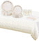 TOPWAYS Juego de vajilla de papel blanco champán dorado para fiestas, mantel desechable, platos de papel, tazas, servilletas para hombres, mujeres, niños, cumpleaños, barbacoa, compromiso, bodas,