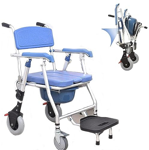 REHOOF Toilettenstuhl für Senioren, Dusch Toilettenstuhl Fahrbar, Toilettenstuhl WC-Stuhl Mit Armlehne Und Rückenlehne, Duschhocker Mit Rollen für Alter, Kinder Und Schwangere, Klappbar