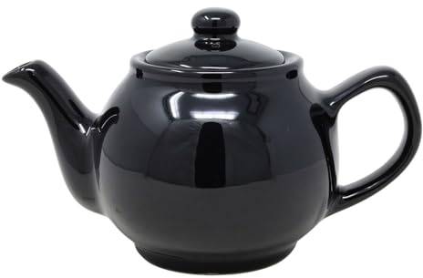 UNIQUE HOME LIVING Brights Black Porcelain 2 Cup Teapot Pottery Kitchen Tea Pot