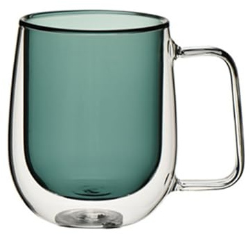 soulnioi 280ML Colored Double Walled Glass Coffee Mugs, Glass Water Cup Milk Cup Tea Mug Insulated Coffee Mug with Handle for Hot&Cold Drink (Green)