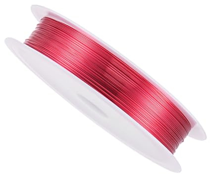 CoCud Alambre de Cobre, Calibre 28, Diámetro de 0.3mm, Longitud de 15m, Alambre de Cobre inoxible para Bisutería, Color Rojo - (Aplicaciones: para Manualidades DIY)