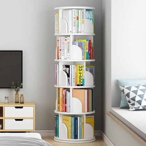 BKEKM Schmales Bücherregal, 5-stufiges Bücherregal, 360° drehbares Bücherregal, Arbeitszimmer-Aufbewahrungs-Bücherregal, 46 x 46 x 157 cm, mehrschichtige Bücherregale