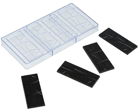 Restaurantware Pastry Tek 10.8 x 5.3 Inch Chocolate Bar Mold 1 Dishwashable Chocolate Mold - 4 Cavities Freezable Clear Polycarbonate Candy Mold For Protein and Energy Bar Easy To Release