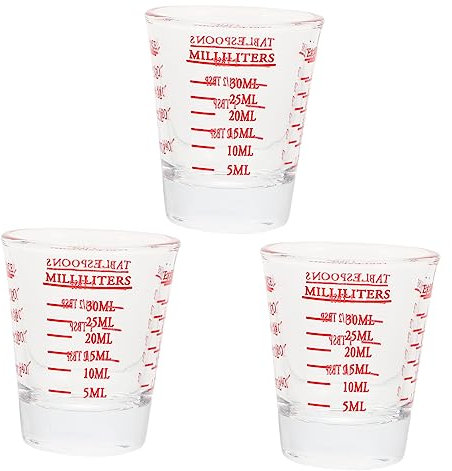 Zerodeko 3 Tasses à Mesurer en Verre Rouge 30ml avec Échelle, Accessoire de Pâtisserie Léger et Résistant, Cuisine Maison et Hôtel