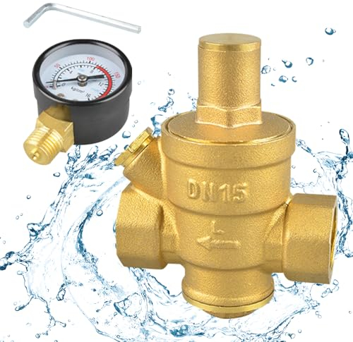 ZOESURE Riduttore di pressione dell'acqua, riduttore di pressione dell'acqua 1/2 pollice DN15 con manometro, riduttore di pressione dell'acqua in ottone, regolatore di pressione dell'acqua regolabile