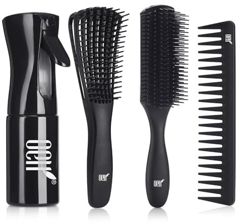 OEH Spazzola per capelli per districare modellare, Set di spazzole per capelli con spazzola districante, Boccetta spray per capelli, spazzola a 9 file, pettine a denti larghi (nero)