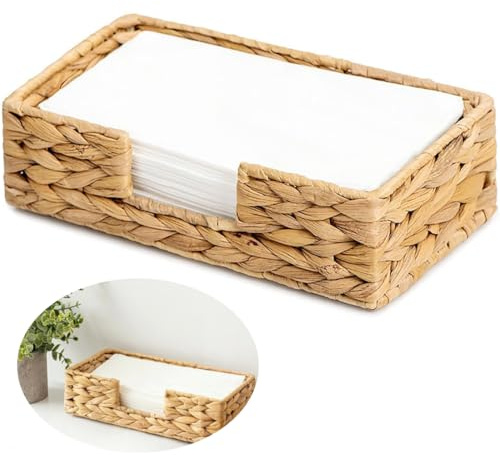 Serviettenhalter aus Wasserhyazinthe, Rattan-Serviettenhalter für Tische, 1 Stück, dekorativer Weidenkorb, Serviettenablage für Küche, Bad, Wohnzimmer (rechteckig, Größe: 24 x 13 x 7 cm)
