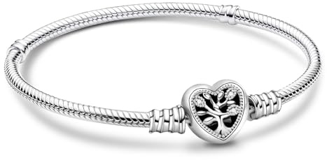 APUUESN Stammbaum Charms Anhänger Armband Herz 16CM Damen,ME Charm Moments Armbänder Sterling Silber S925,Schlangenkette Fake Bracelet,Armreif Schmuck,Geschenk für Frauen Geburtstag