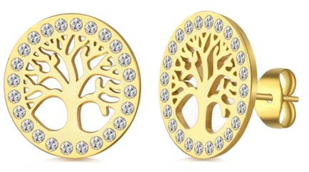 Dreamtimes Baum des Lebens Ohrringe für Frauen Edelstahl Gold Farbe klar Zirkon Runde Ohrringe Familie Baum Ohrring Mode Charme Luxus Schmuck Hochzeit Geschenk