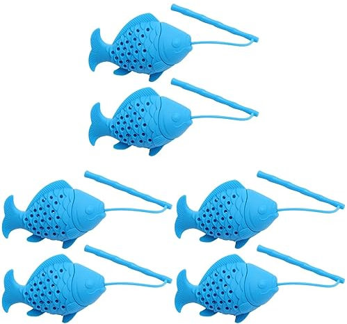 Amosfun 3sets Silicone Tea Strainer Fish Design Infuser Filter Leaker Chain Easy-to-use 2pcs*3