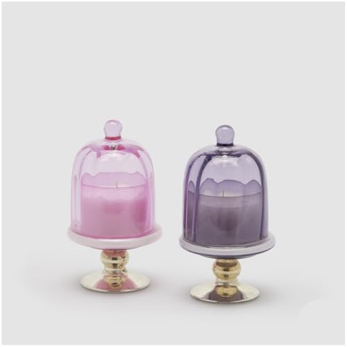 EDG - Enzo De Gasperi Vassoio in Vetro con Campana e Candela profumata Nordic Wood D9xH16 cm 2 Varianti(1pz) Viola