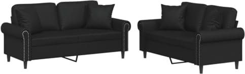 HETFTJN Lounge Sofa Sofas Camping Couch Camping Sessel - 2-TLG. Sofagarnitur mit Kissen Schwarz Kunstleder für Sitzzimmer Jugendzimmer Relaxationsraum Büro