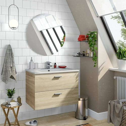 Dmora Mobile sottolavabo Denison, Mobiletto da Bagno, Contenitore Porta lavabo, Armadio per lavandino, 70x45 h50 cm, Rovere