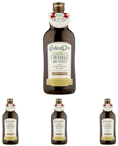 Costa d'Oro l'Integrale Olio Extra Vergine di Oliva Non Filtrato Naturale, 1000ml (Confezione da 4)