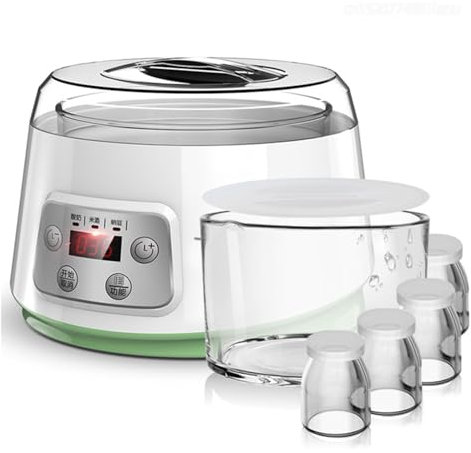 KUOYTT Yogurtera Totalmente automática, máquina para Hacer Yogur de 2 l, yogurtera con 4 Tapas de frascos de Vidrio de 200 ml, Temporizador con Pantalla LCD, 20 W, Ideal para yogures Indi