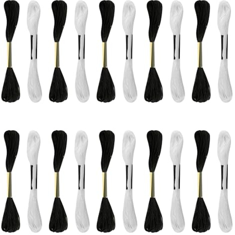 Luckious 20 Stück schwarz-weiße Sticktwist schwarz Kreuzstich Floss Freundschaftsarmband Floss Sticktwist geeignet für Strick- und Kreuzstichprojekte Stricken