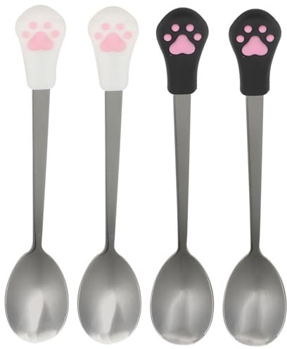 Toddmomy 4pcs Stainless Steel Pet Food Spoon Cat Claw Spoon Dog Food Scoop Stainless Steel Handle Easy Clean High Temperature Resistant for Pet
