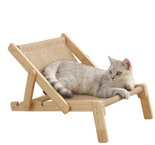 Rascador de sisal para sofá y gato, rascador de madera para gatos, silla de sisal, silla elevada para gatos, silla rascadora de madera, hamaca para mascotas, cama de sisal de madera maciza para gatos