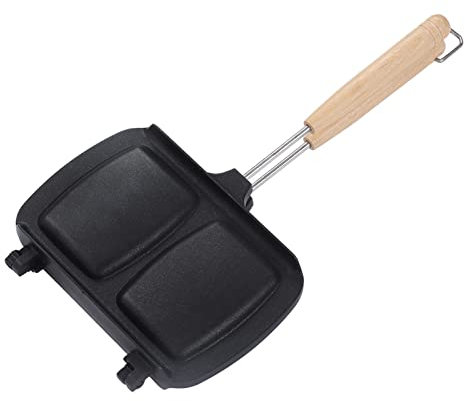 Poêle à frire double face, poêle à sandwich antiadhésive, machine à panini en alliage d'aluminium avec poignée en bois, poêle à griller amovible for le petit-déjeuner, les toasts, les œufs, l'intérieu