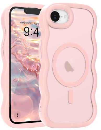 Pepmune für iPhone 17e/16e Hülle Kompatibel mit MagSafe, Rosa | Wellen Design TPU Bumper Stoßfest Schutzhülle. Magnetisch Handyhülle. Durchscheinend Silikon Case.