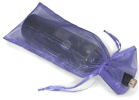 GANAZONO 20 Stück Lila Transparente Organza Weinflaschentaschen mit Satin Kordelzug 37x15cm Praktische Geschenkverpackung für Party und Präsent