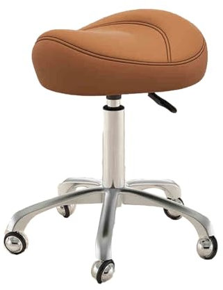 BZJPRFC Hydraulischer Sattelhocker Mit Rädern, Rollbarer Salonstuhl Aus Leder, Höhenverstellbar 49–63 cm, for Massagesalons, Friseure, Home Office, Tragkraft 209 Kg(Brown)