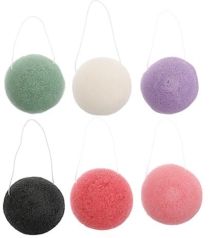 PACKOVE Lot De 6 Éponges Naturelles Visage Exfoliantes Et Nettoyantes En Profondeur, Taille Standard, Éponge Multicouleur, Pour Peaux Sensibles, Usage Quotidien